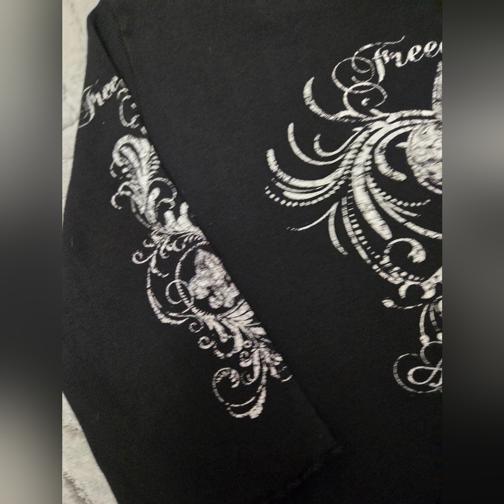 Freedom Black Embellished Vintage Women's Top with Silver Accents Large - Picture 6 of 8